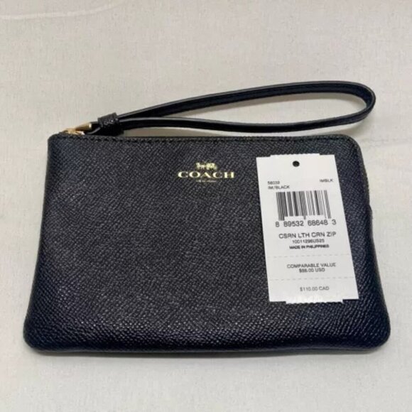 Coach Corner Zip Wristlet 58032 Gold/Midnight Pebble Grain Leather NWT - Picture 2 of 15